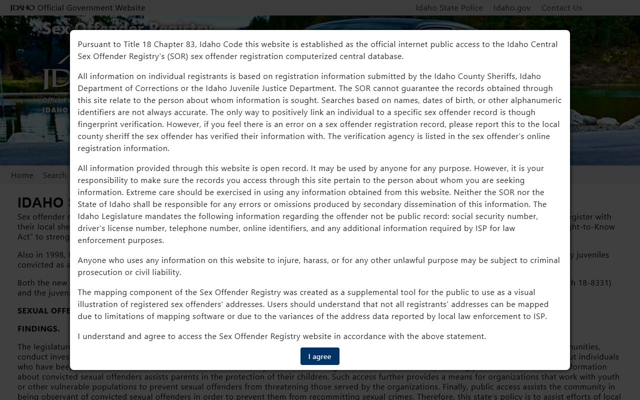 Teton County arrest records Idaho State Police registry source