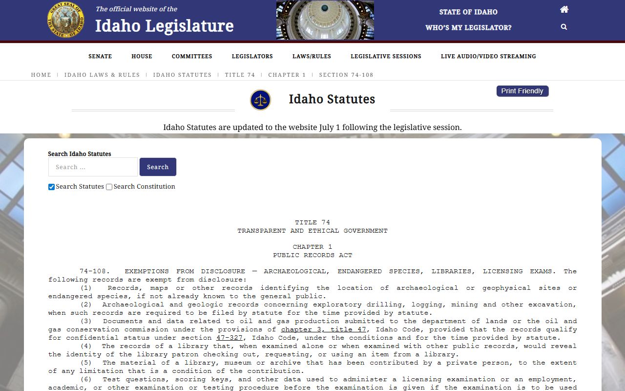 Teton County criminal court records Idaho Code 74-108 law enforcement source