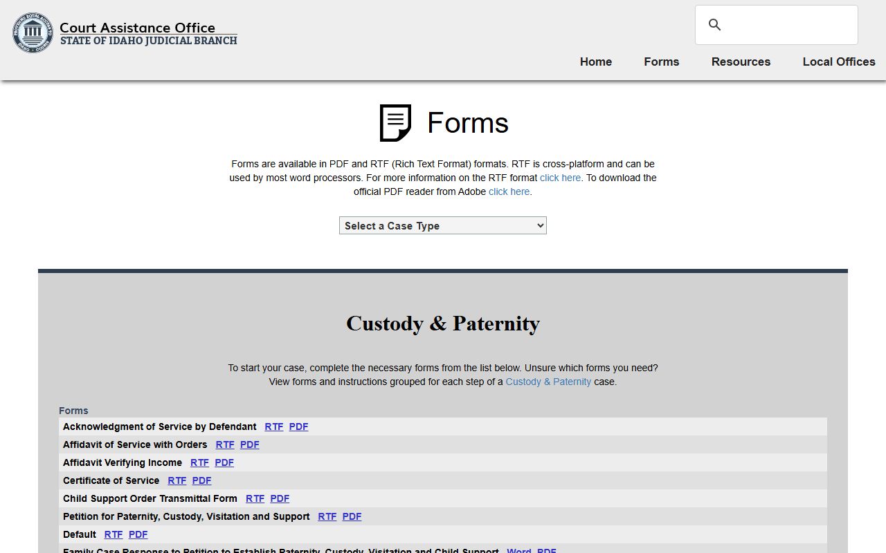 Teton County District Court Idaho court self-help forms resource