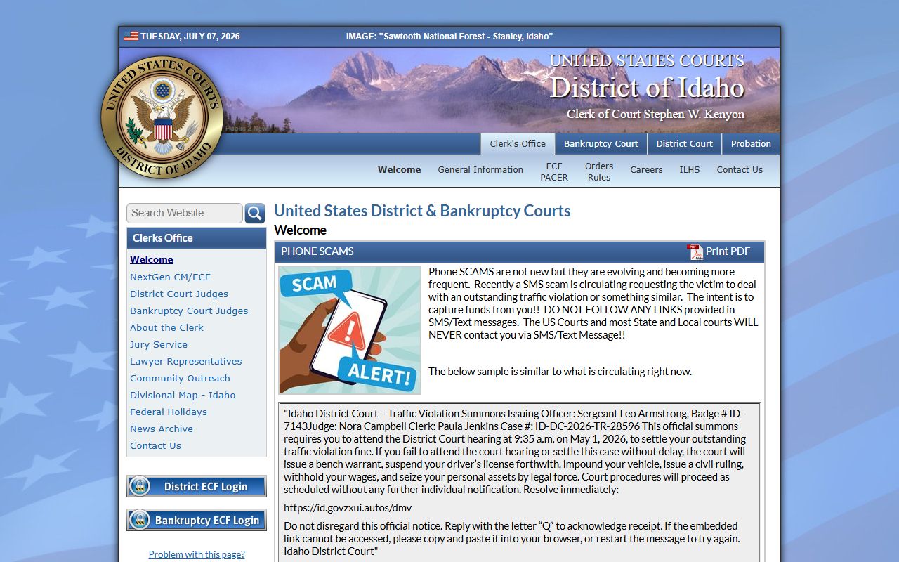 Teton County District Court records separate from District of Idaho federal court