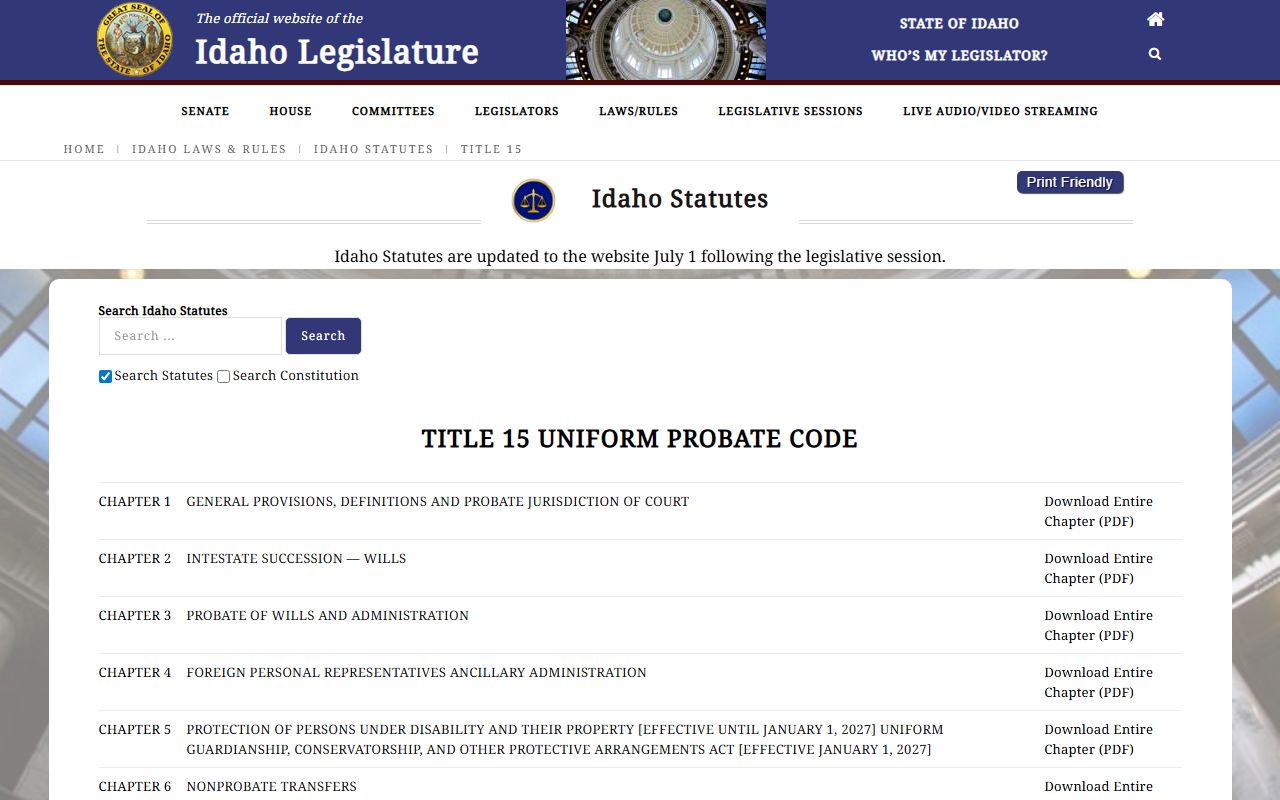 Teton County probate records Idaho Uniform Probate Code source