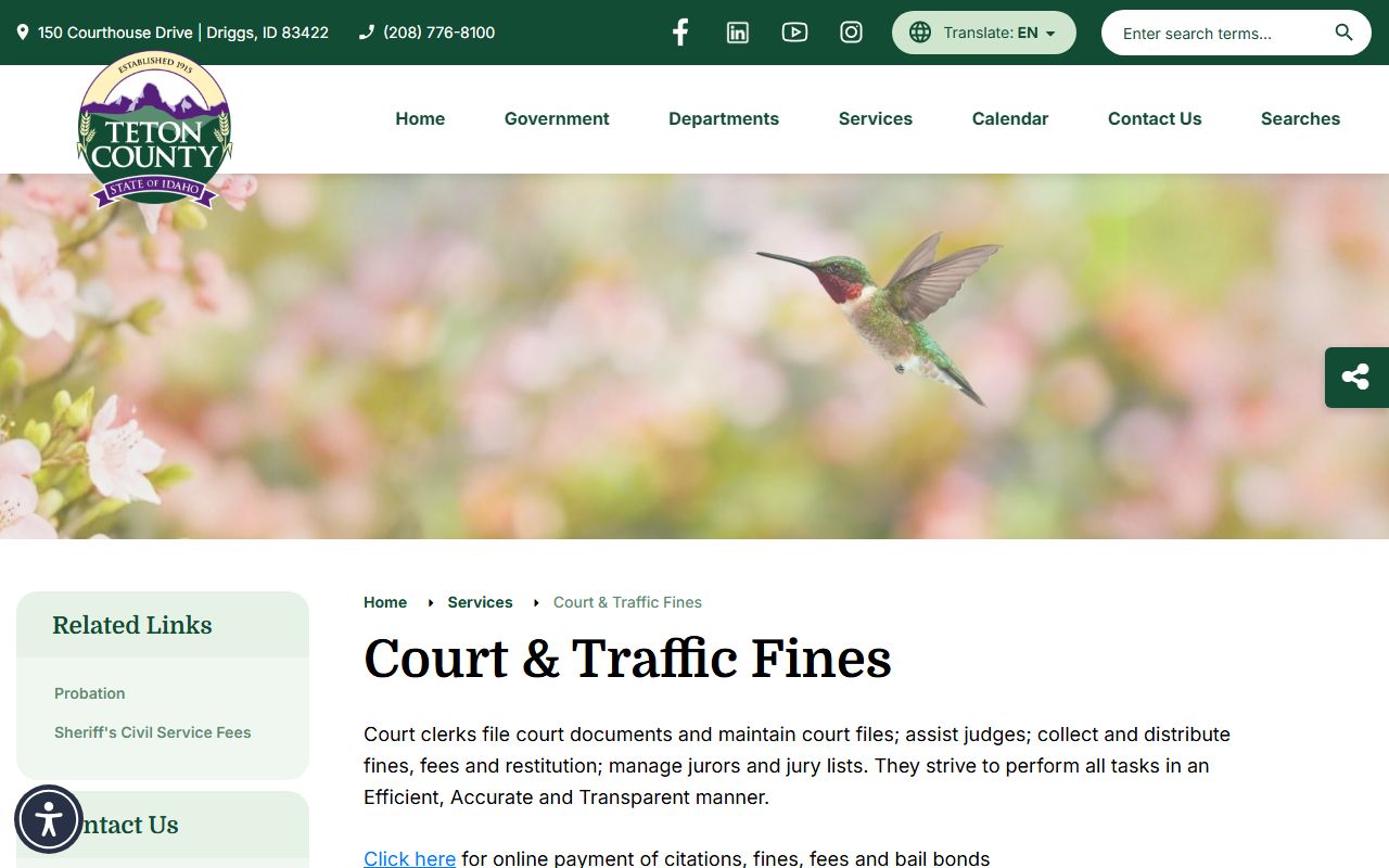 Official Teton County Court and Traffic Fines service page