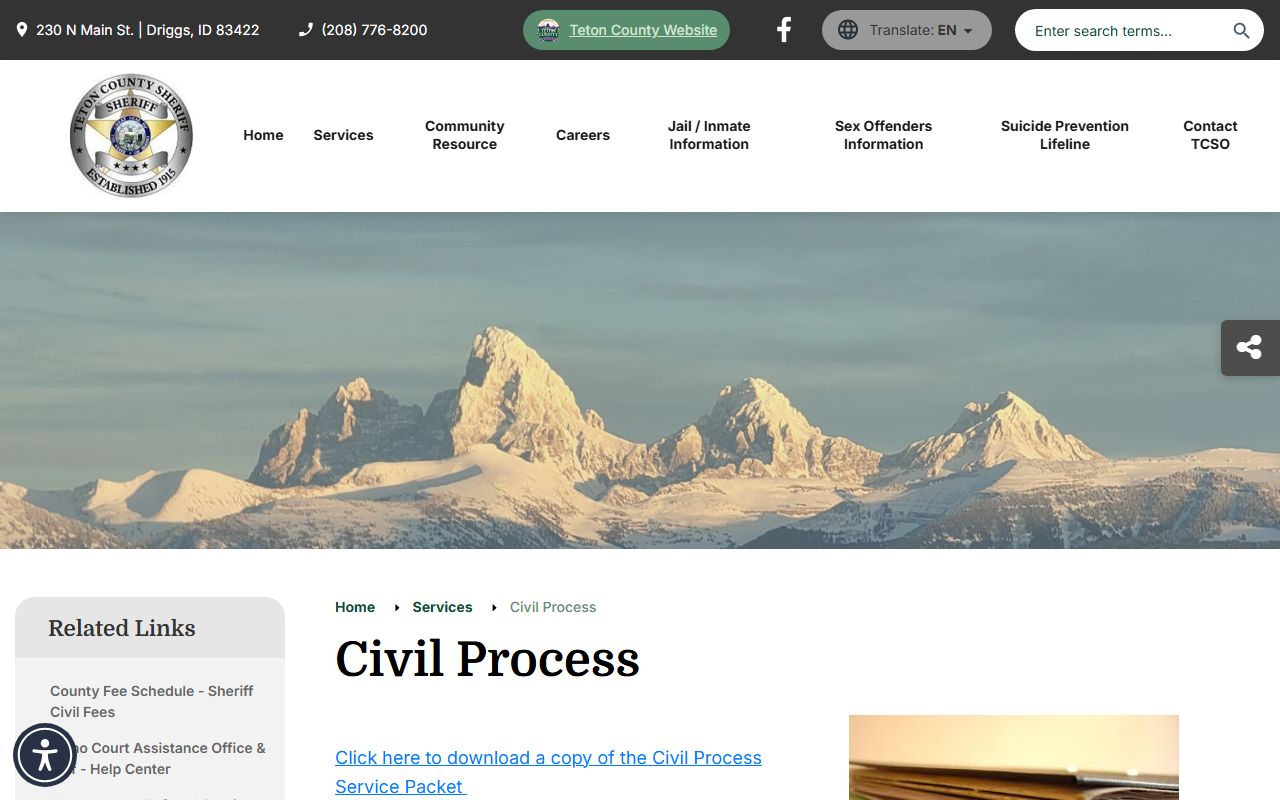 Official Teton County Sheriff's Office civil process page