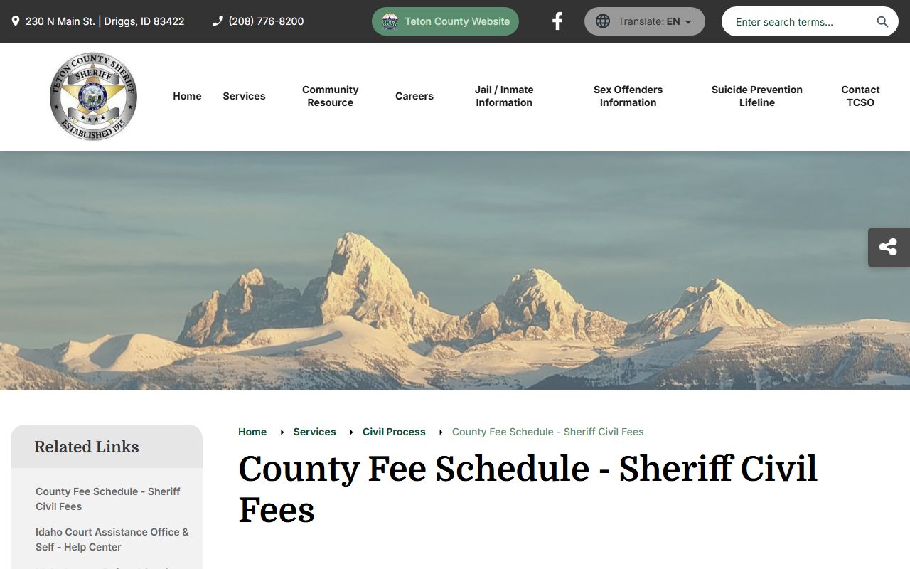 Official Teton County sheriff civil fee schedule page